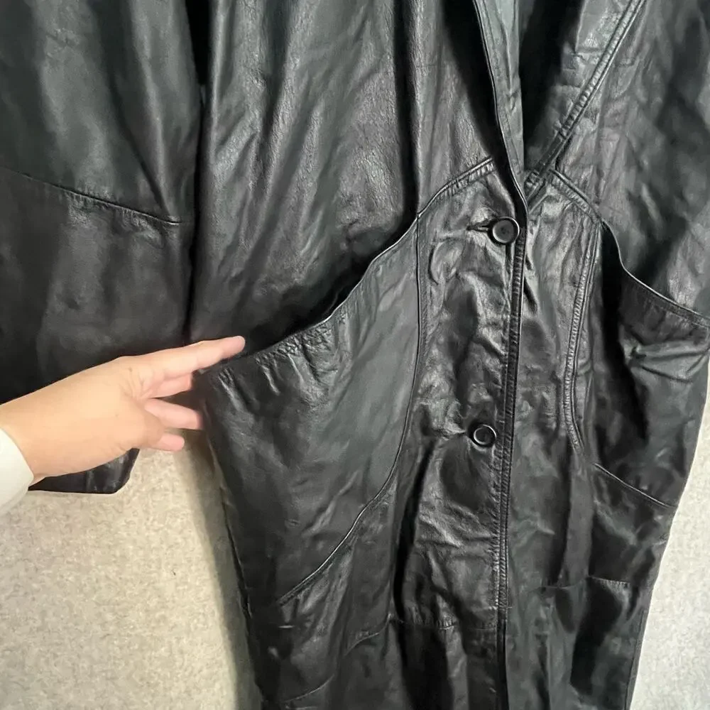 Pelle New York Milano Leather Trench Coat Black‎ Jacket Size Medium